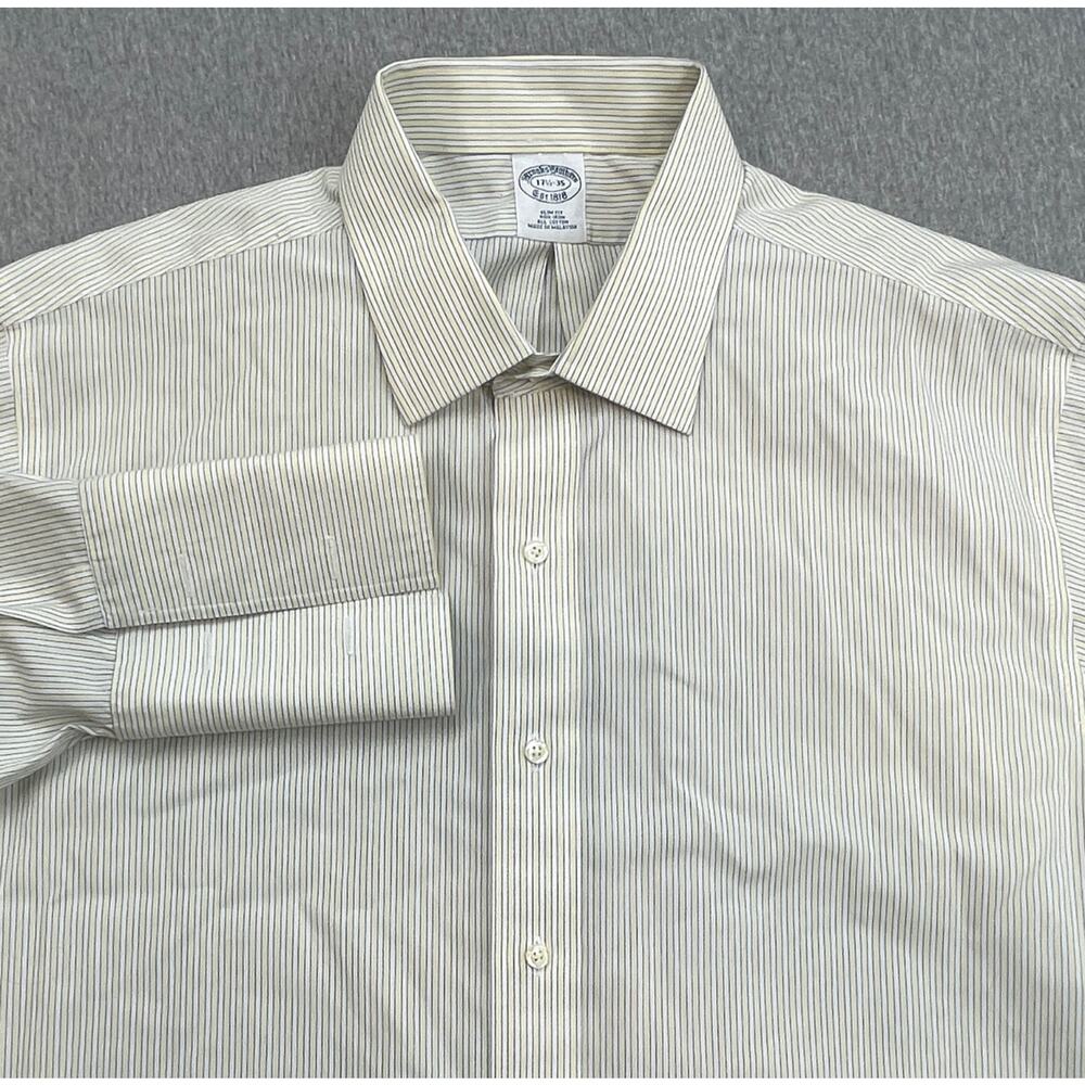 Brooks Brothers Shirt Mens 17.5 - 35 Striped 100% Cotton‎ Button Up French Cuff
